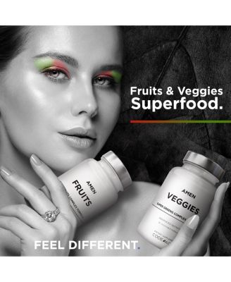 Amen Fruits + Veggies Vitamins Bundle, Raw Whole Food Multivitamin Capsules, Greens Vegetables, Red Fruits & Berries Blend, Fibers + Phytonutrients Superfood Minerals Supplement, Non-GMO, 180 ct
