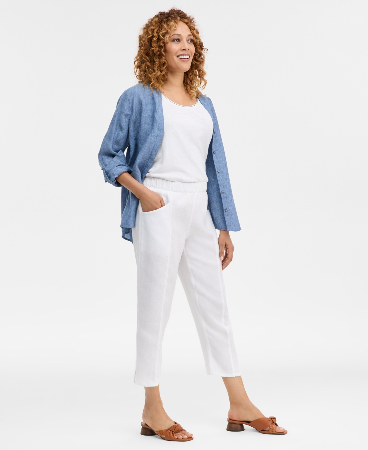 Charter Club Women's 100% Linen Tapered-seam Ankle Pants, Macy's Exclusive In White