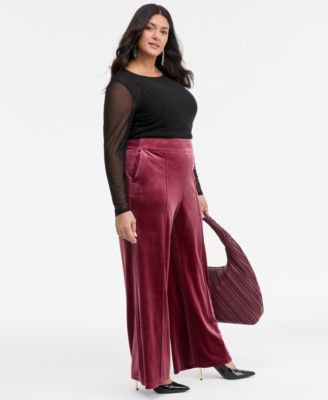 Plus Size High-Rise Wide-Leg Velvet Pants, Created for Macy's