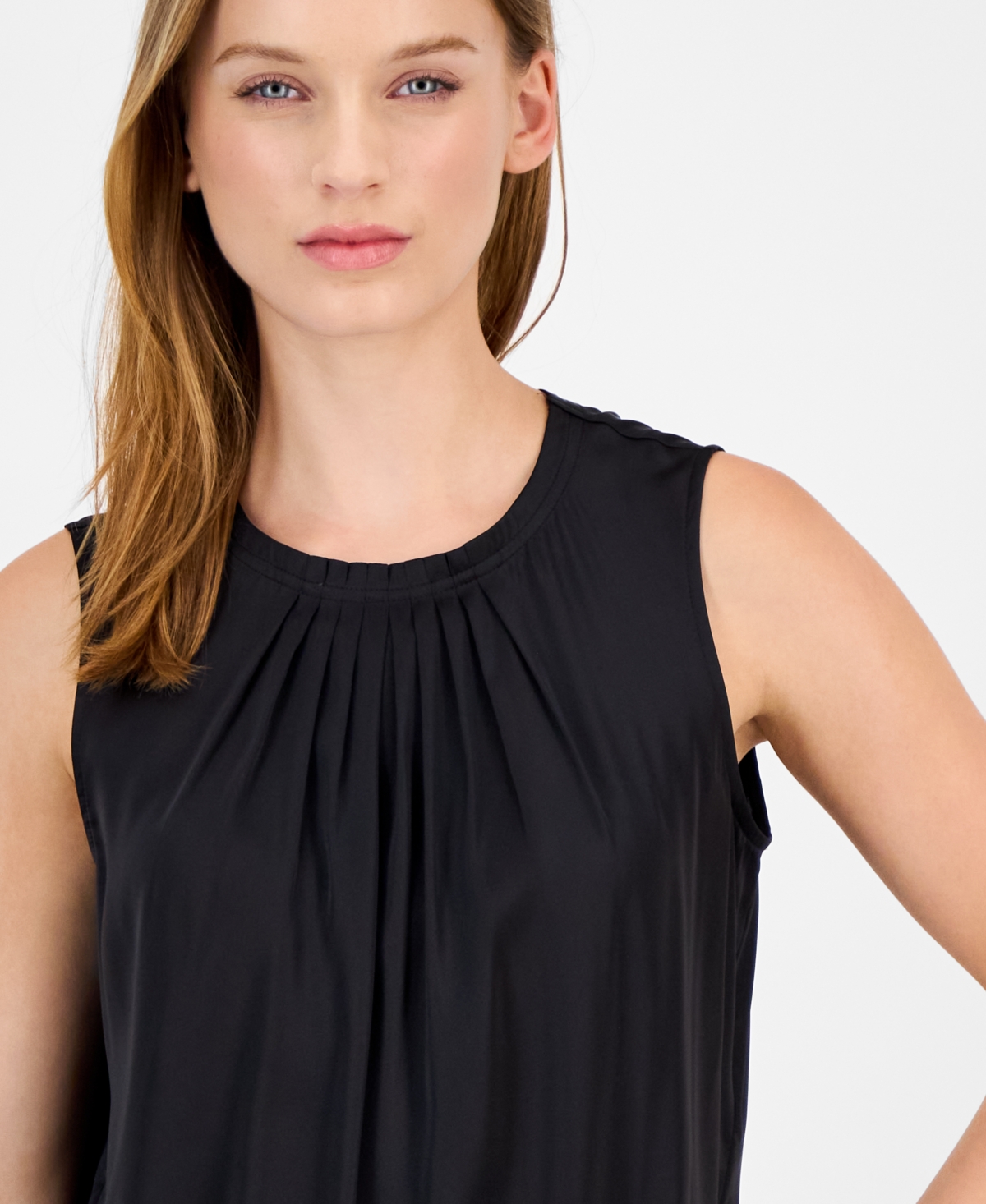 Anne Klein Women's Sleeveless Pleated-Neck Blouse