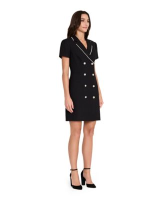 Women's Imitation Pearl Trim Boucle Coat Dress