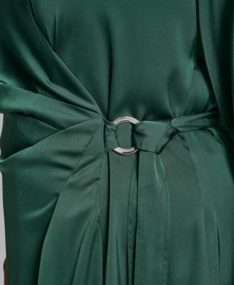 Plus Size Long Sleeve Surplice O-Ring Midi Dress