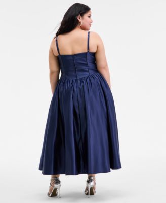 Plus Size Satin Square-Neck Midi Dress