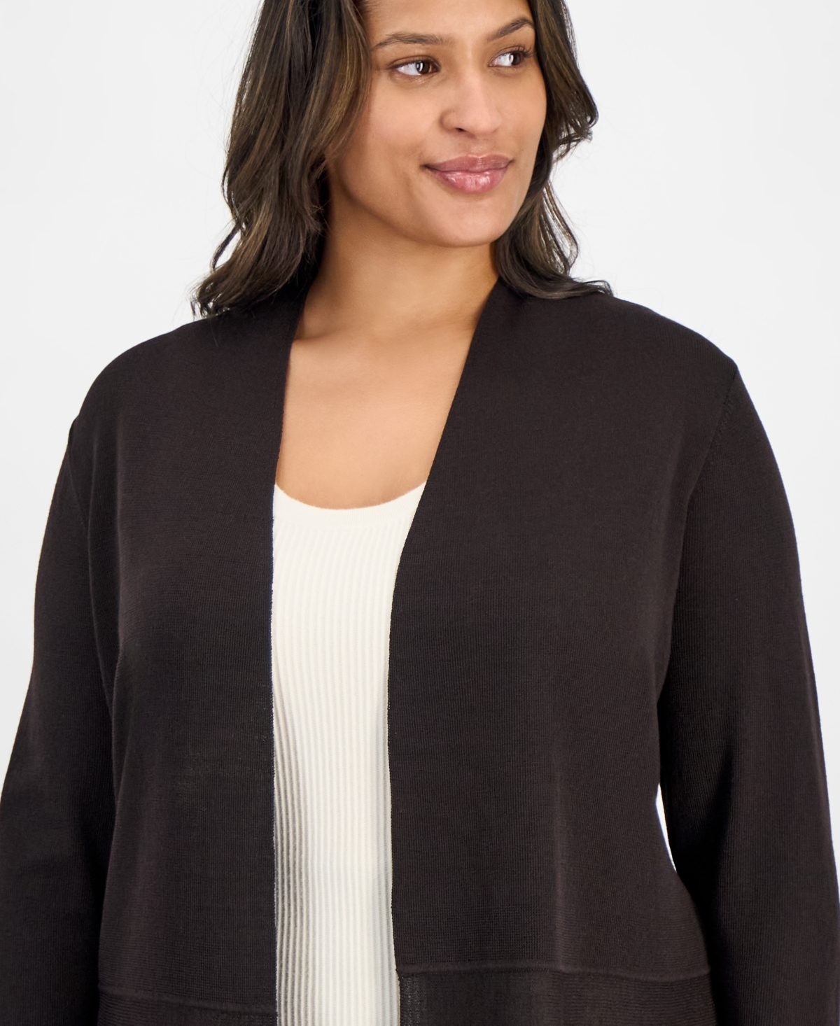 Anne Klein Plus Size Monteray Open-front Cardigan In Brown