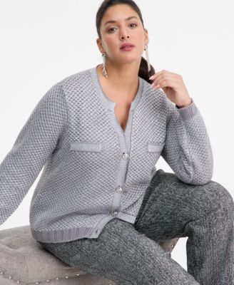 Plus Size Metallic Shine Cotton Cardigan, Macy's Exclusive 