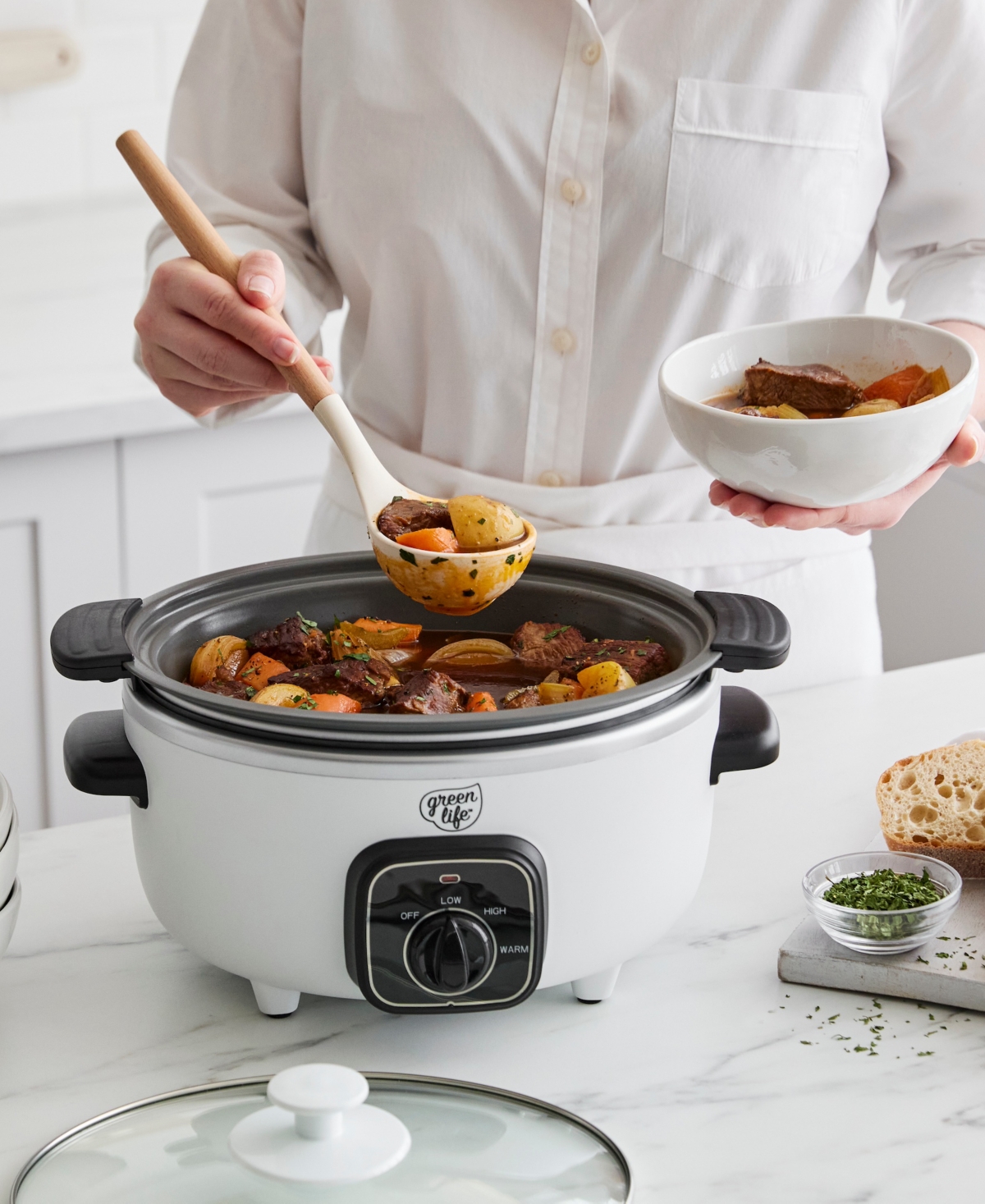 Greenlife 3.5 Quart Cook Duo Slow Cooker In White