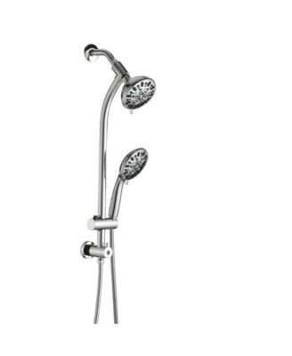 No-Tool Installation 5 Inch Rain Shower &amp; 7-Spray Handheld Combo with 26&amp;quot; Adjustable Slide Bar Dual Shower Head Combo Set - Chrome