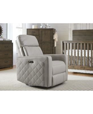 Soho Wood Leather Power-USB Glider Recliner in Cloud Gray