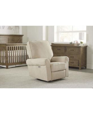 Savannah Wood Fabric Power-USB Glider Recliner in Ivory
