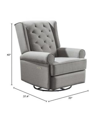 Amelia Traditional Fabric USB Glider and Recliner in Charcoal