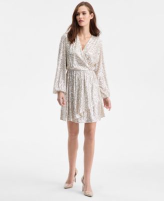 Women's Sequin Blouson-Sleeve Dress