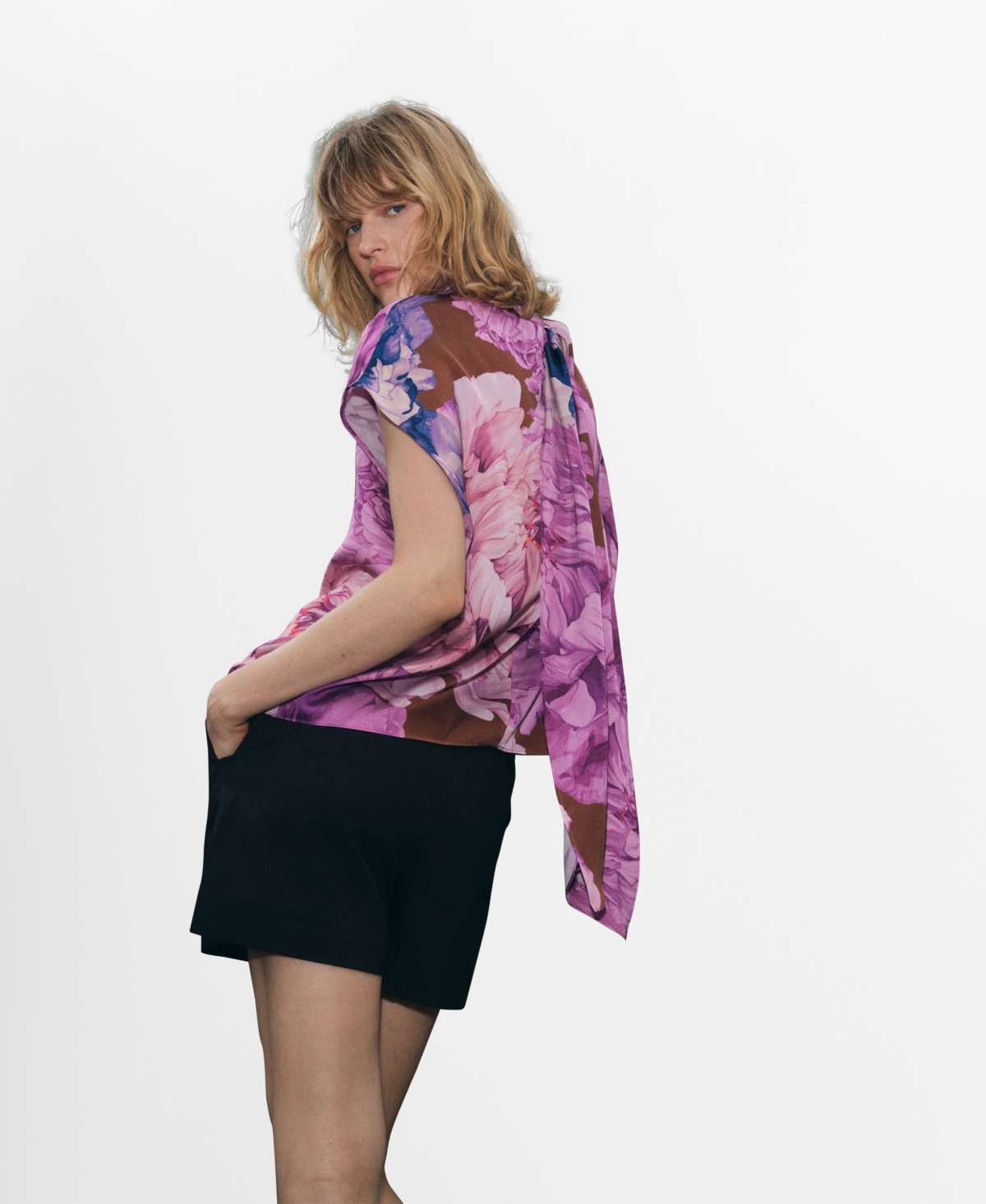 Mango Women's Floral Scarf Blouse