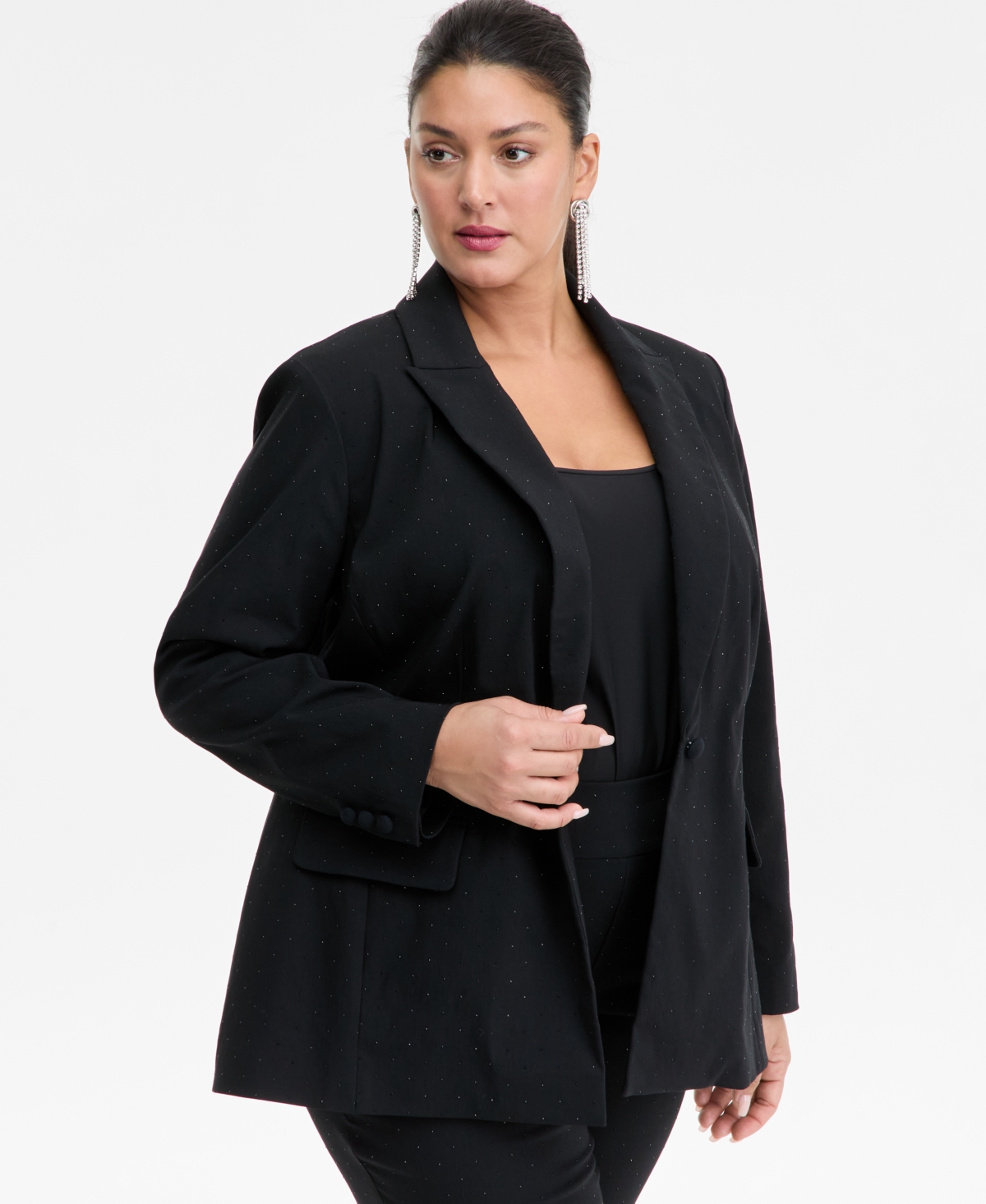Inc International Concepts Plus Size Embellished Peak-lapel Blazer, Macy's Exclusive In Black