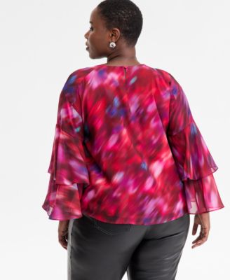 Plus Size Printed Ruffle-Sleeve Top, Macy's Exclusive 