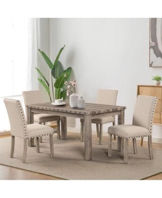 5-Pc Set Farmhouse Dining Table & Upholstered Chairs with High Back for Kitchen or Family Meals