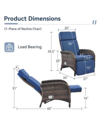 SleekArm Wicker 1-Piece Outdoor Chaise Lounge Chair, Patio Adjuestment Recliner with Olefin Cushion