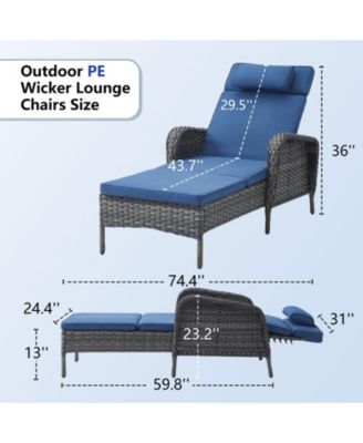 ArcLine PE Wicker Outdoor Chaise Lounge Recliner with Olefin Cushions