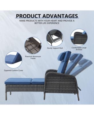 ArcLine PE Wicker Outdoor Chaise Lounge Recliner with Olefin Cushions