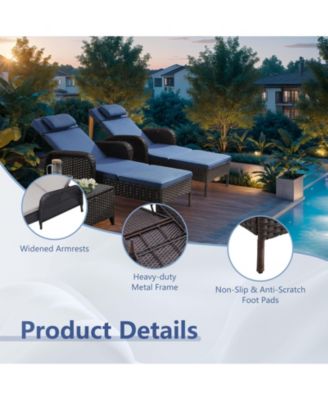 ArcLine PE Wicker Outdoor Chaise Lounge Recliner with Olefin Cushions