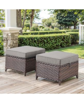 2-Piece Wicker Outdoor Ottoman with Steel Frame and Olefin Cushion