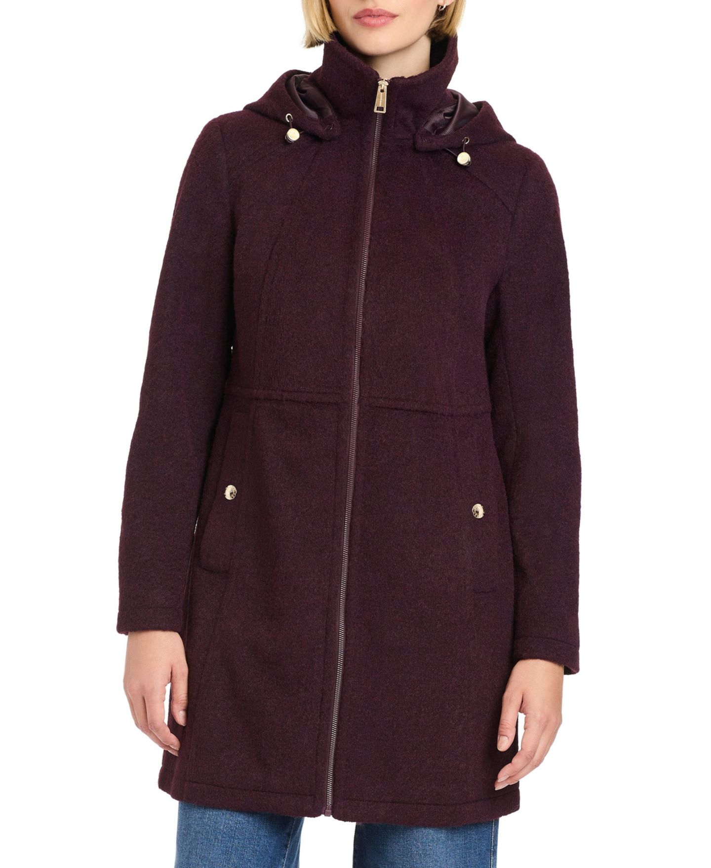 Женское пальто Vince Camuto Zip Front Walker Coat With Detachable Hood, цвет: Бордовый — фото 1