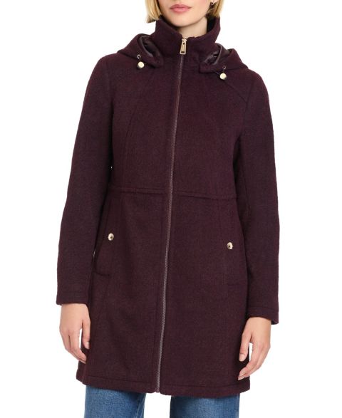 Женское пальто Vince Camuto Zip Front Walker Coat With Detachable Hood, цвет: Бордовый