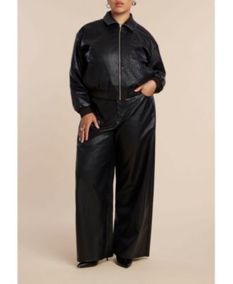 Women's Basket Weave Faux Leather Bomber Jacket