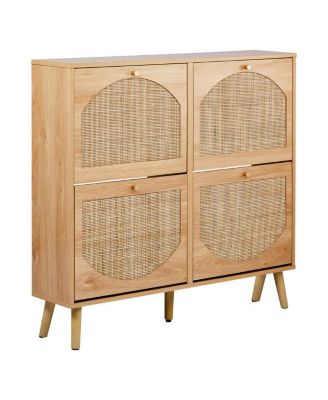 Shoe Cabinet with 2 Rows of 4 Dump Buckets High Feet Arched Rattan Surface