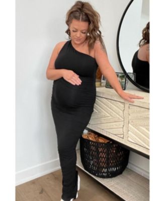 Black Ruched One Shoulder Maternity Dress