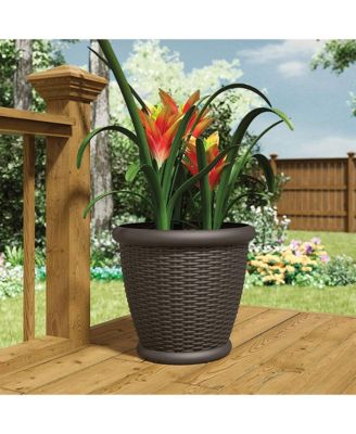 Willow 18" Diameter Decorative Wicker Patio Planter Pot, Java (4 Pack)