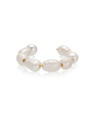 Cultivated Pearl Drama Gold Cuff Earrings Set