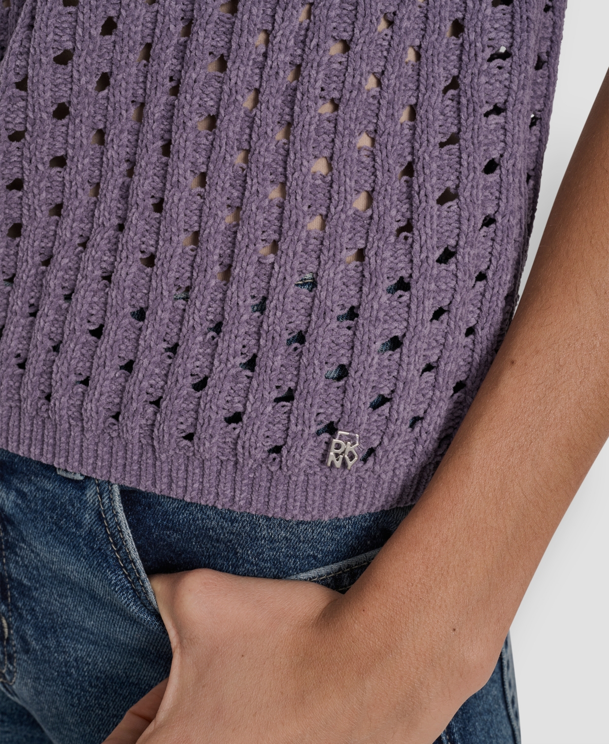 Dkny Jeans Women's Open Stitch Crewneck Short-sleeve Sweater In Purple