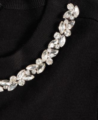 Women's Short-Sleeve Embellished-Neck Sweater