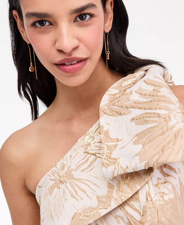 Women's Jacquard Bow-Trim One-Shoulder Gown - thumbnail 3