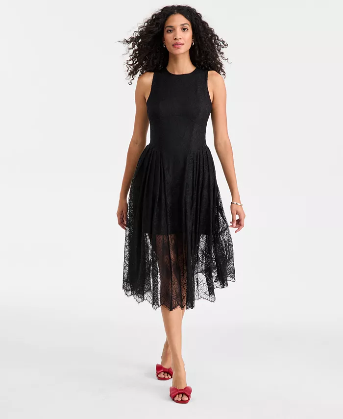 Women's Woven Lace Drop-Waist Midi Dress