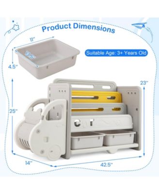 3-Tier Kids Toy Storage and Bookshelf with 2 Storage Boxes Decorative Car Head