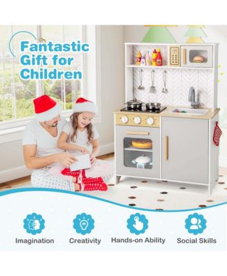 Kids Kitchen Playset with Lights Sounds Microwave Stoves Oven Cooking Accessories