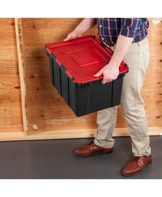 12 Gallon Hinged Lid Industrial Tote, Stackable Storage Bin, 6 Pack