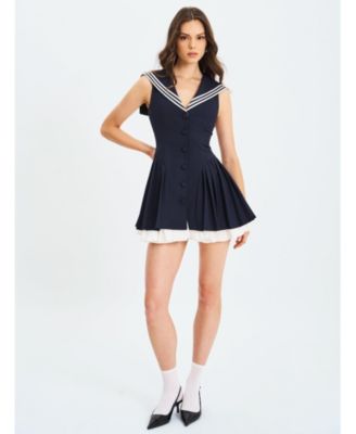 Women's Calliope Navy Sailor Pleated Mini Dress