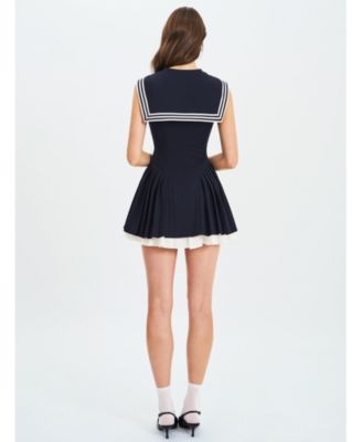 Women's Calliope Navy Sailor Pleated Mini Dress