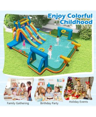 Inflatable Water Slide w/ 2 Long Slides Pool Climbing Walls 1100 W Blower