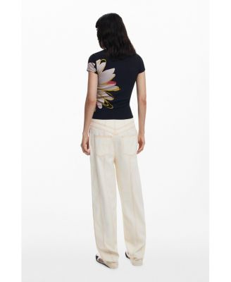 Women's Short-sleeve floral T-shirt with opening