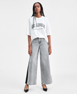 Bar III - Women's High-Rise Side-Stripe Wide-Leg Jeans