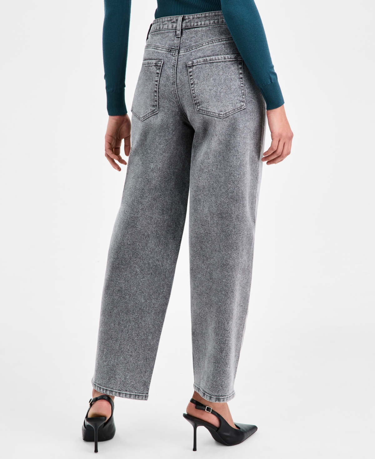 Bar Iii Women's Rhinestone Embellished Barrel-Leg Jeans, Macy's Exclusive