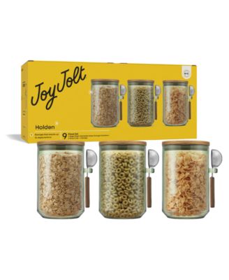 Holden Stackable Glass Storage Canister with Wood Lids and Scoops, Set of 3