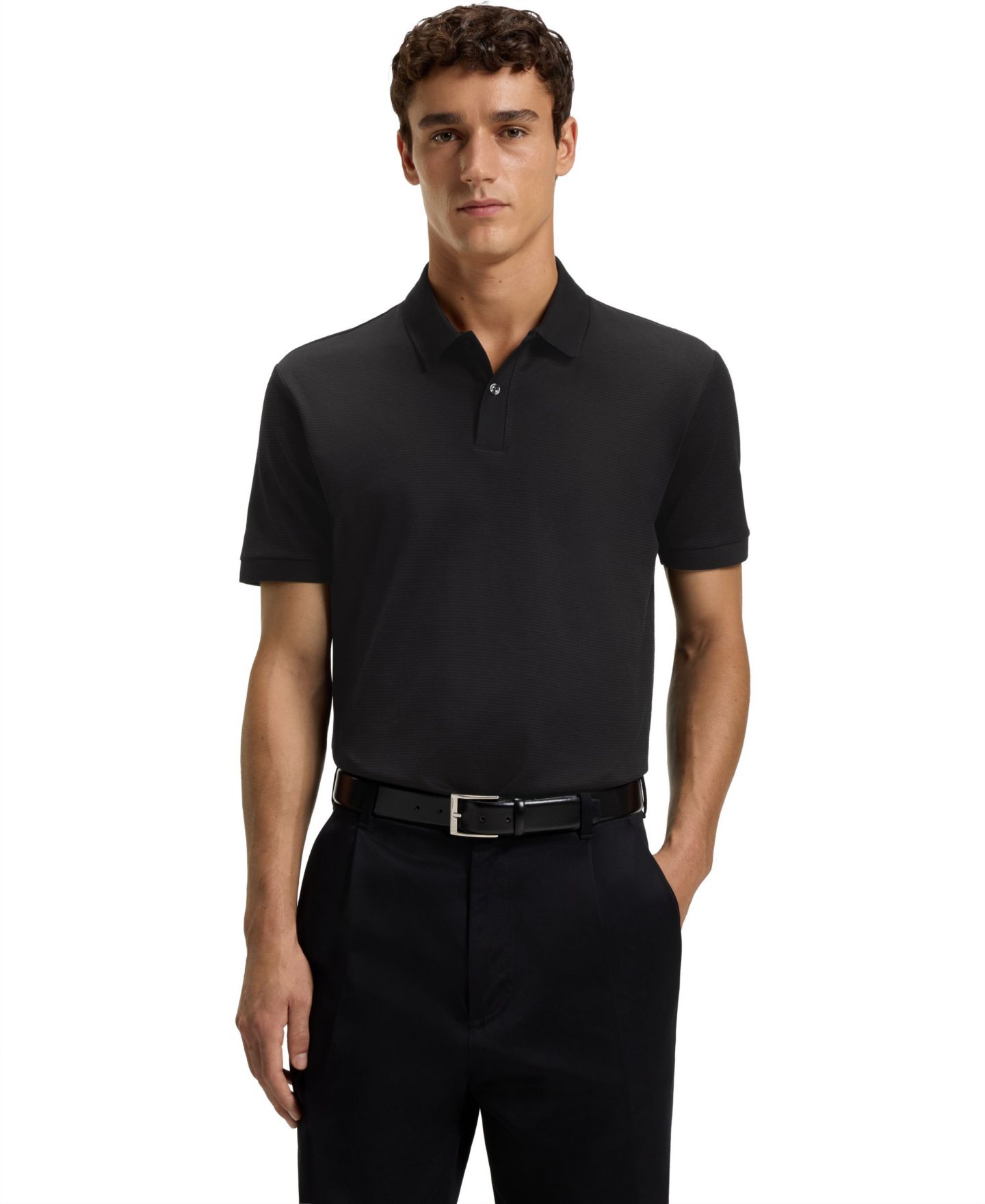 Мужское поло Hugo Boss Mercerised-Cotton Polo Shirt, цвет: Чёрный — фото 1