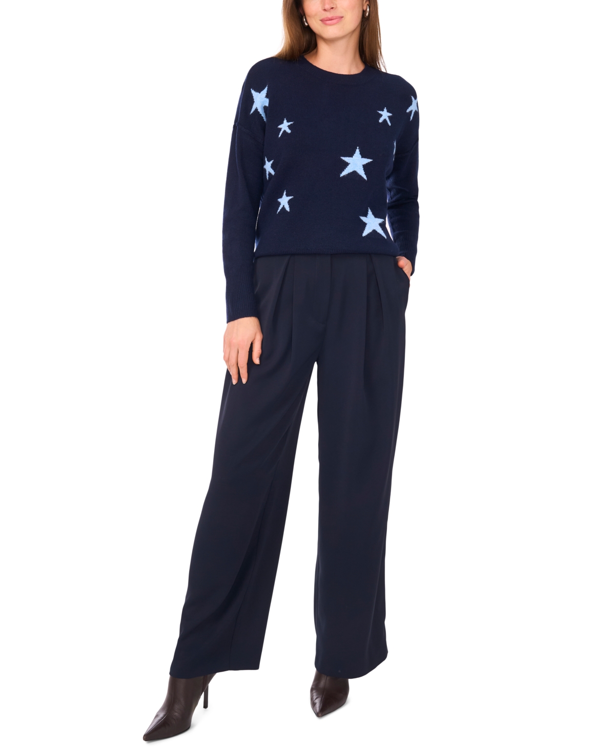 Vince Camuto Star Crewneck Sweater In Blue