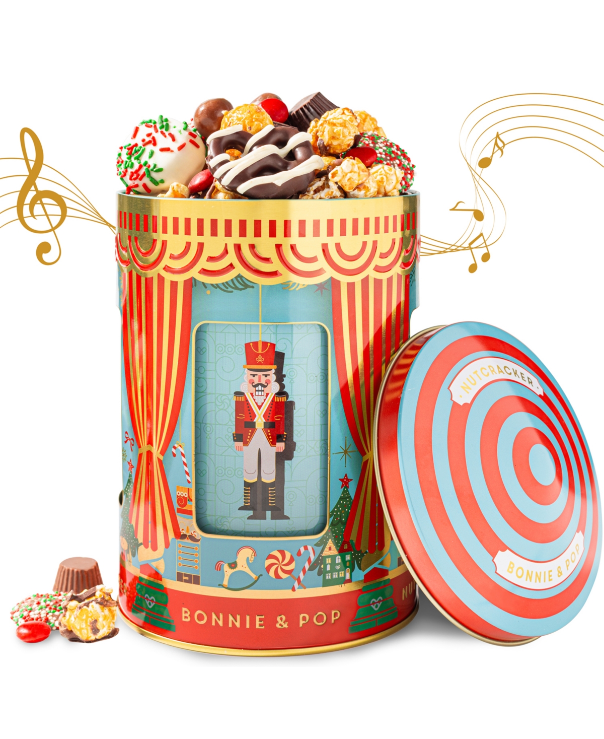 Bonnie & Pop Christmas Musical Popcorn Tin, Small In Transparent