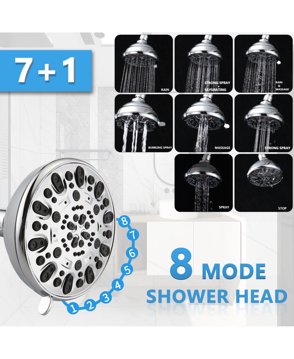 Rainsken Handheld Showerhead & Rain Shower Combo, 5 Inch Rain Shower & 7-Spray Handheld Combo with 26" Adjustable Slide Bar, Brush Nickel