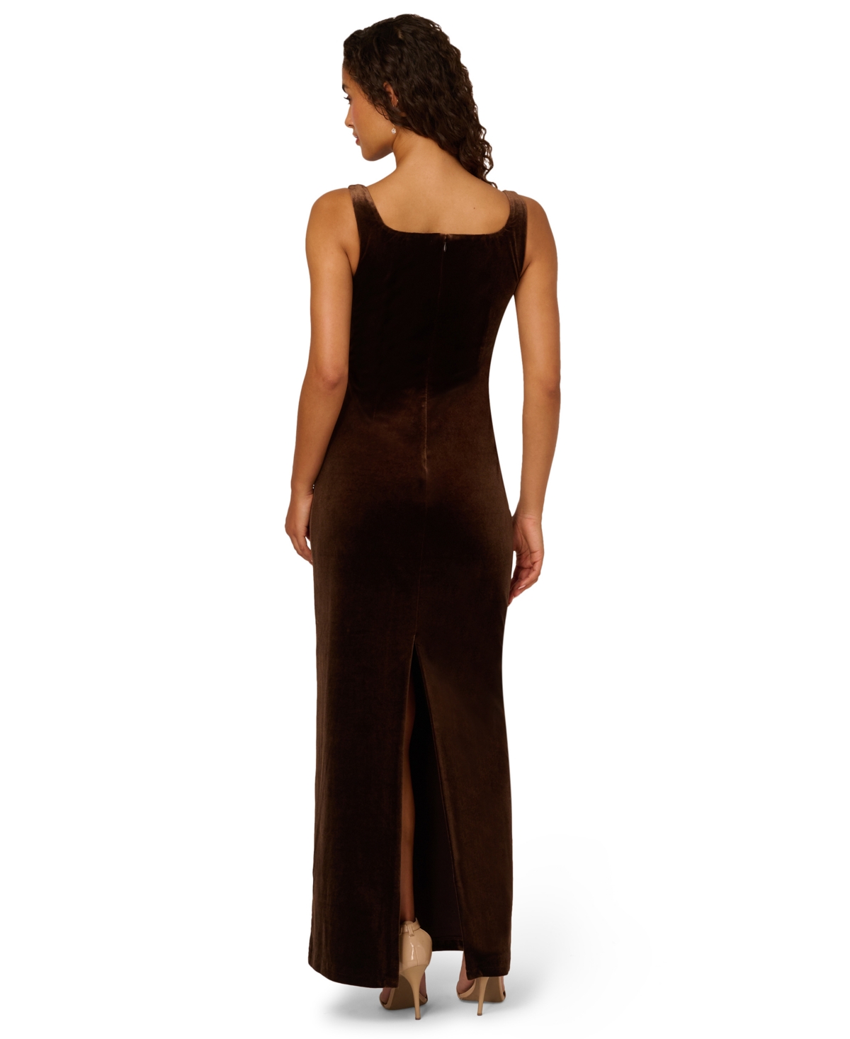 Adrianna Papell Beaded Sleeveless Velvet Gown In Black